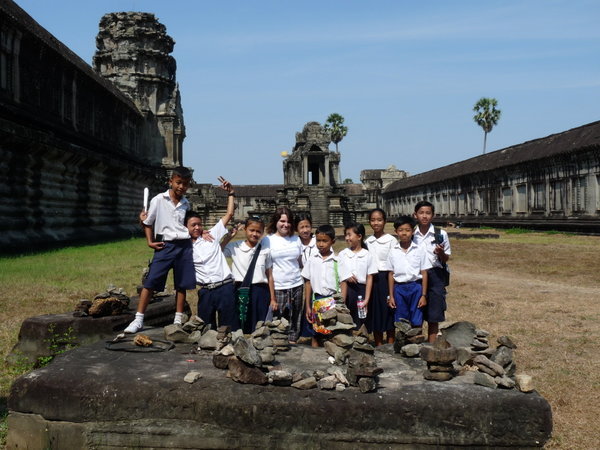 Jaz and the kids at Angkor Wat