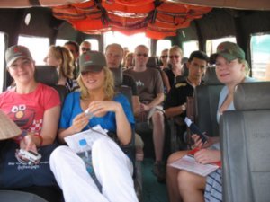 A bit squashed on the boat to Phonm Penh!