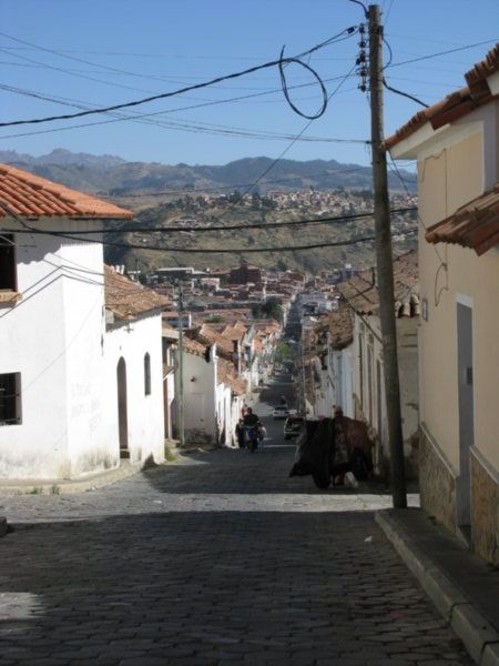 View down the narrow streets of Sucre