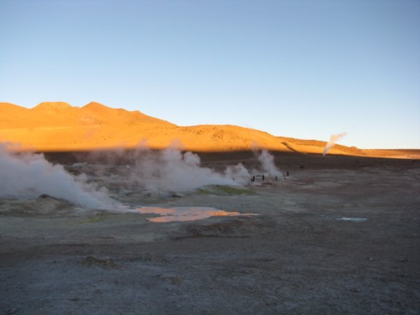 High altitude geyser field at sun rise