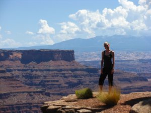 Elaine on the edge of the canyon at Canyonlands