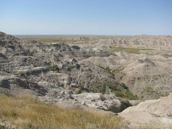 Overlooking the Badlands with the prairie in the distance