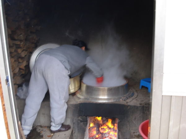Making red bean soup in temple