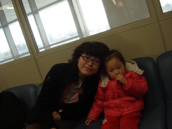 my bro's wife and my niece in the Fukuoka port International Terminal