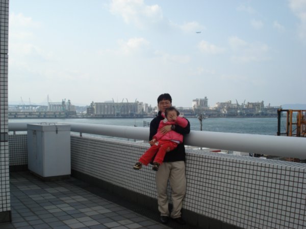 my niece and my bro on the Fukuoka port International Terminal