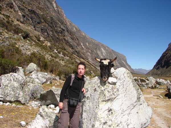Me with a cows head we found on a rock! check out the bags under my eyes! (day 3)