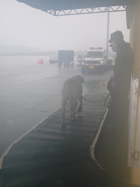 Guard at Leticia airport walking his dog :)