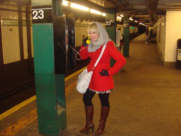 Hayley on the phone in the Subway