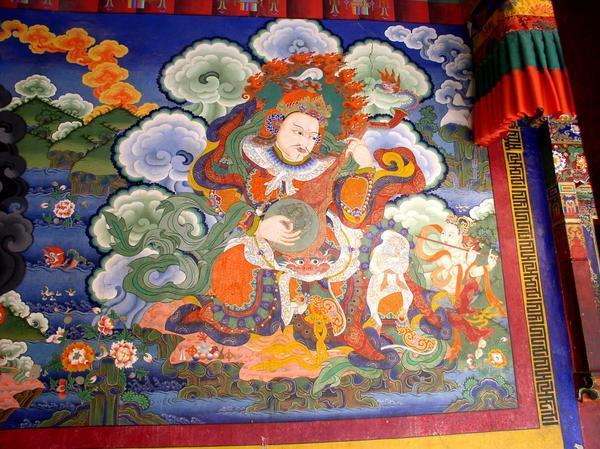 Mural of a Buddhist diety at the Lamaruyu gompa, Lamaruyu