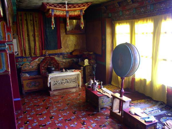 Luxurious indoor setup at Spituk Gompa, near Leh