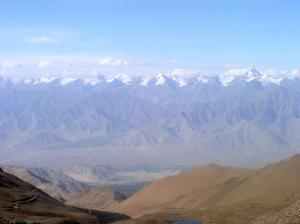 View of the snowy mountains and leh,  Road to Nubra Valley