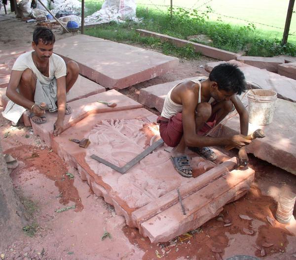 Artisans help reconstruct parts of the Taj Mahal, Agra