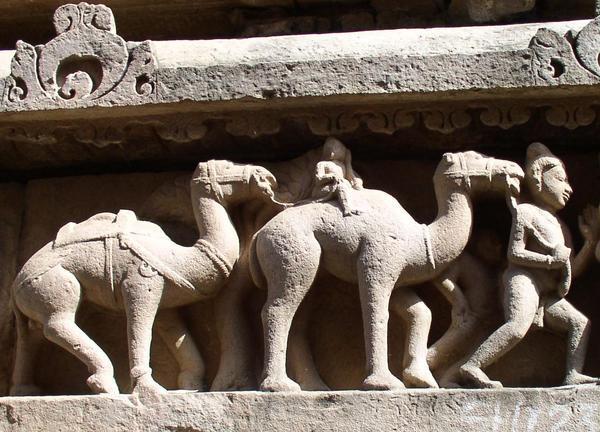 Sculpture of a camel with a horse