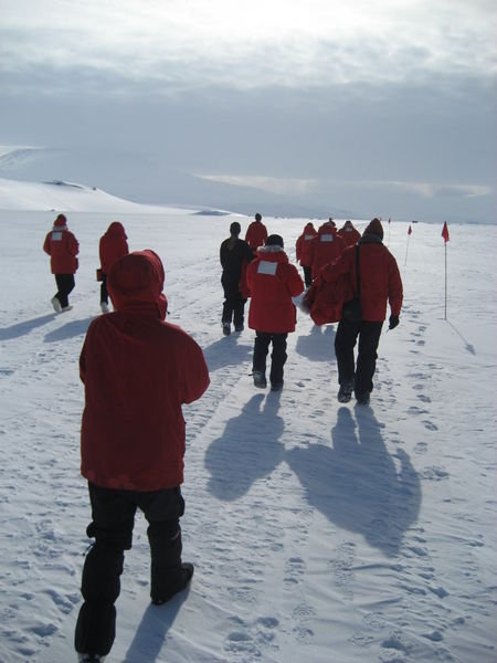 Walking in our Big Red parkas