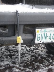 Icicle that formed off the electric truck plug-in