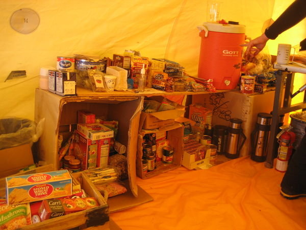 Inside the kitchen tent... a week's worth of food