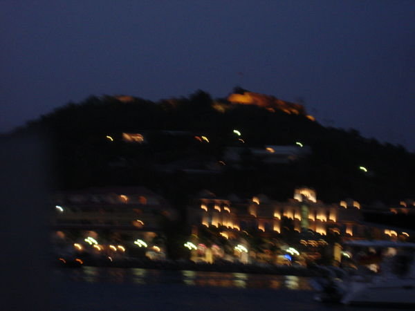Night photo of fort area