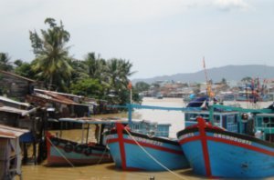 blue boats in Nha Trang