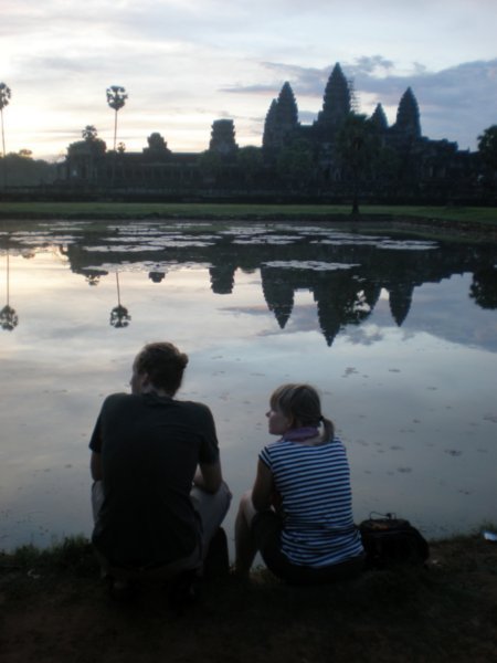 Christoph and Julia wait for sunrise at Angkor