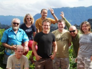 Laos - Our Intrepid Group of 8 on top of the viewpoint at Phou Pha Mane in the Phou Hin Boun limestone forest