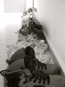 all our stinky boots outside the room