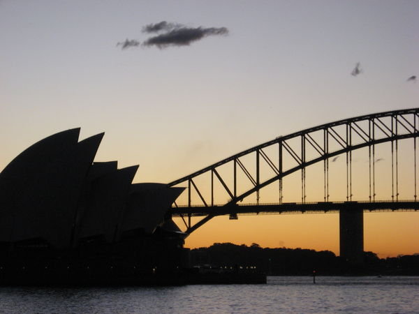 Opera house and bridge at sunset