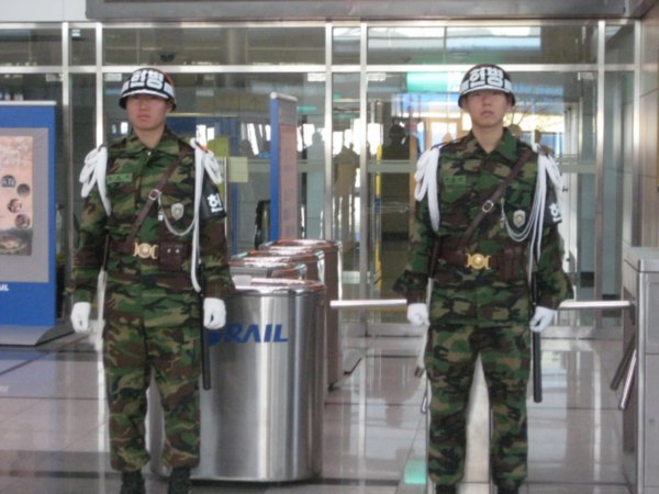 Soldiers guarding the platform