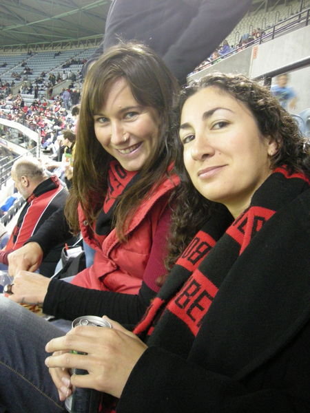 Rebecca and Nelby at the footy game