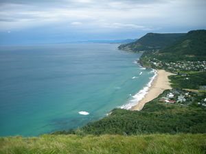 The view looking down from Stanwell Park towards the Sea Cliff Bridge and Wollongong