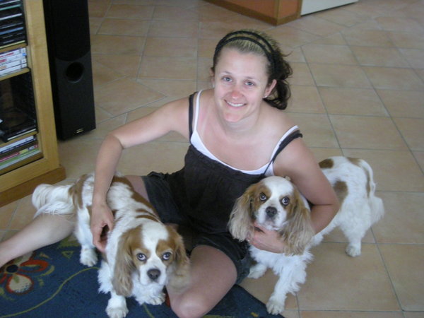 Di and her surrogate dogs, Annie and Jessie