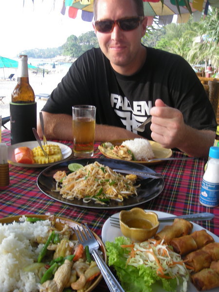 Our first dinner, so good and so cheap, and right on the beach.