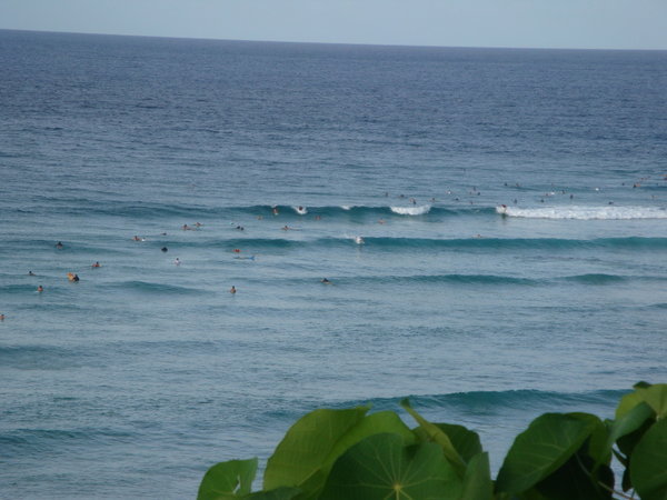 Nice but super busy waves at Rainbow Bay, a couple hours after the days WCT surf contest ended