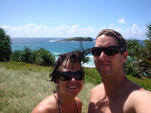 Us at Fingal Head (and very windy)