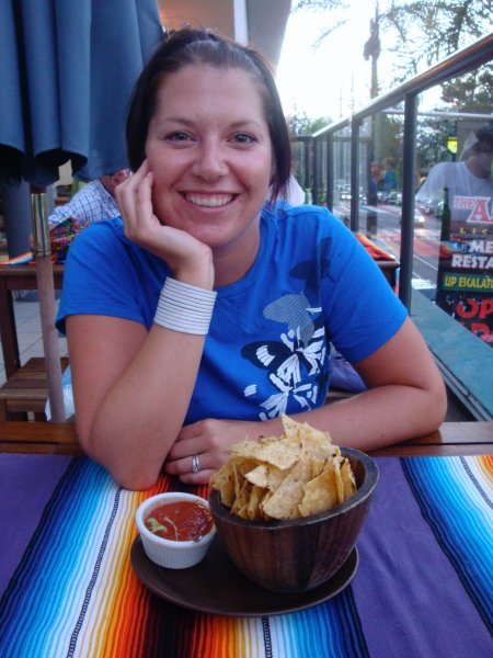 Kara, happy to be eating Mexican with a view.