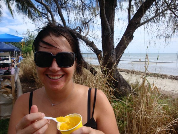Kara enjoying the best mango sorbet ever. Nothing added to it but the famous Bowen mangoes, mmmm.