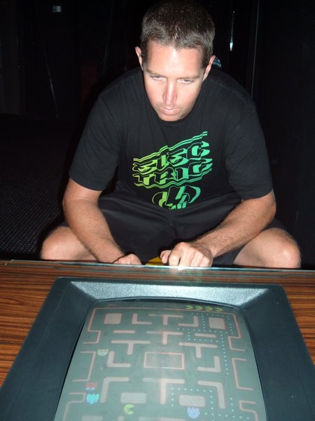 Concentration! Brett playing some Pac-Man