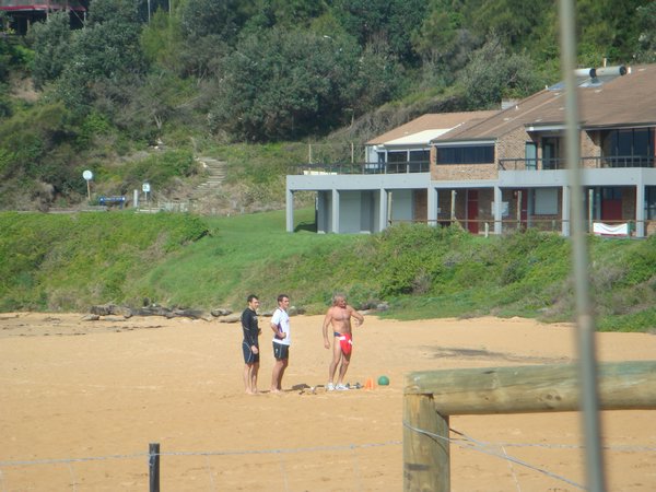 We were loving this personal trainers getup of a sneakers, white socks and a speedo with his t-shirt tucked in the front at Warriewood Beach.