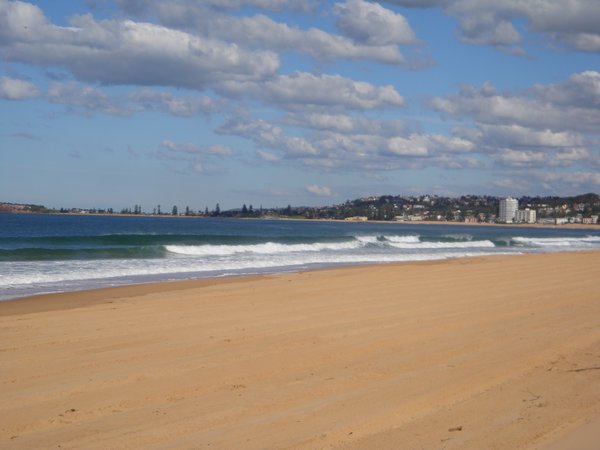 Looking south towards Collaroy on Narrabeen Beach, in front of our caravan park