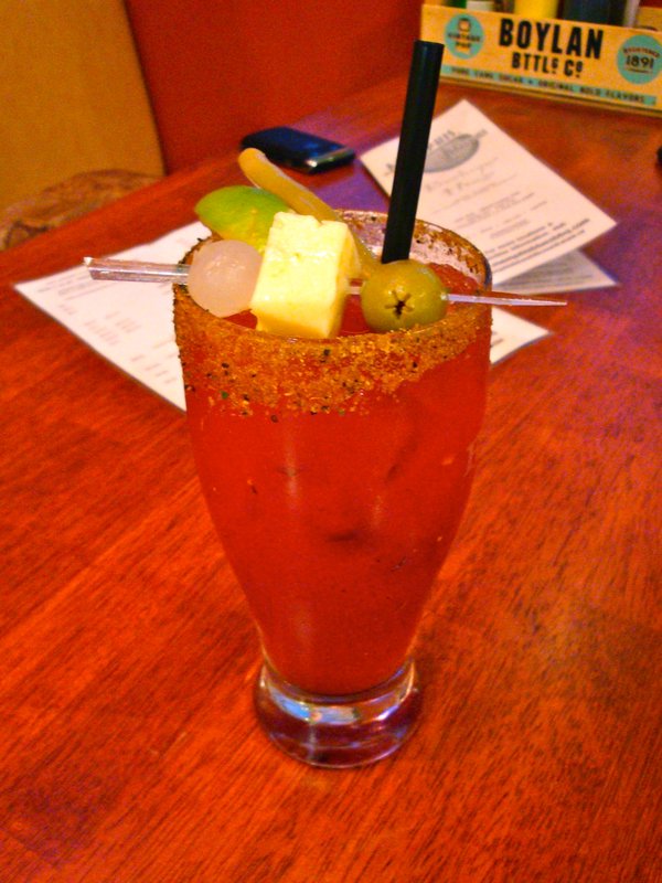 Another tasty ceasar! This time with cheese, olive, and pickled onion garnish. Yum!