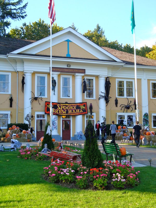 The Fort Langley Community Hall all done up for a movie they are filming in town. Perfect timing with Halloween coming!