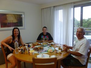 Dinner at our temporary home in Port Macquarie – don't think any of us want to leave