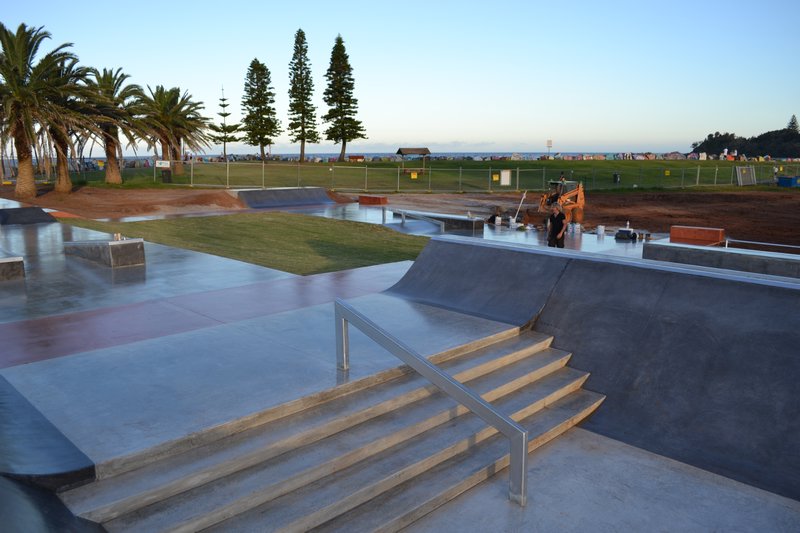 The skatepark, right on the main surf beach in town with a caravan park right behind it