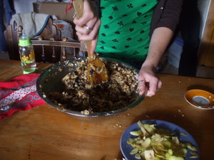 Giving the mincemeat a good stir