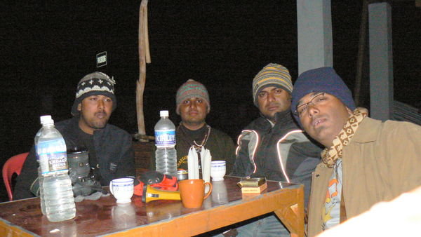 Karthik, Nilesh, Ananth and I in pitch darkness at Khardung village