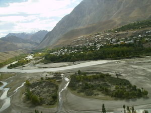 Top view of Kargil town with the Suru river