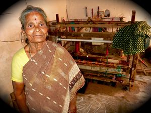 Woman who makes hand woven fabric