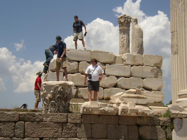 climbing on Pergamum ruins