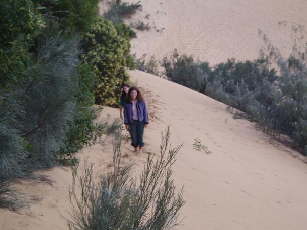 Us hiking up the sand dunes