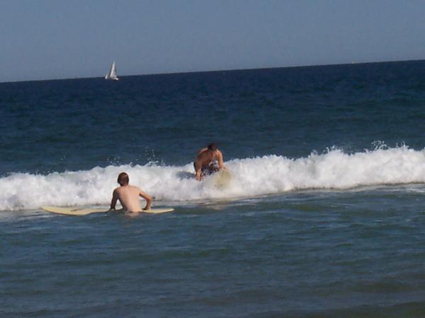 The boys surfing