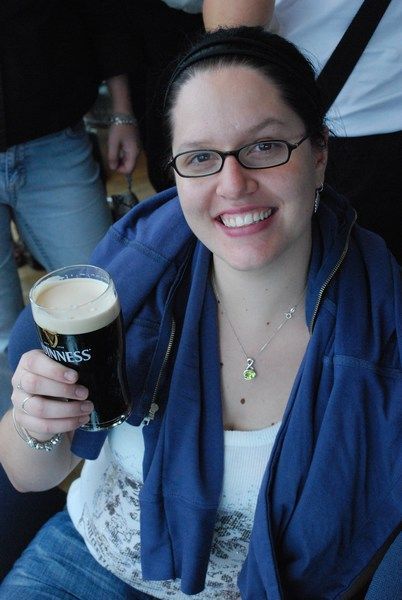 Sarah (tries) to enjoy Guinness